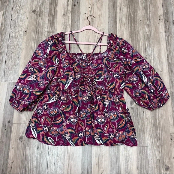 Cato Pink Colorful Floral Puffy Sleeves Blouse sz 18/20W - Picture 7 of 9